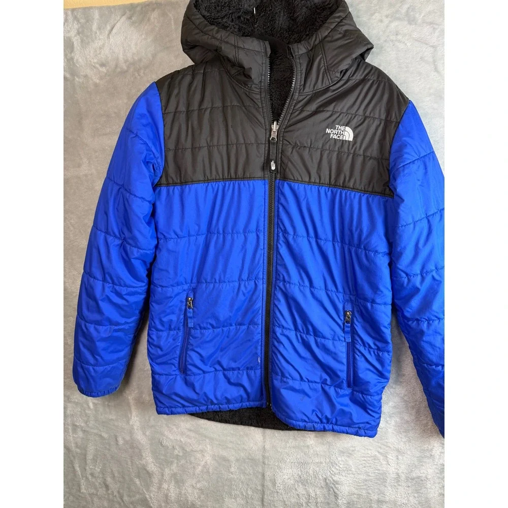 THE NORTH FACE Reversible Jacket Boys XL 18 20 Blue Black Sherpa Puffer